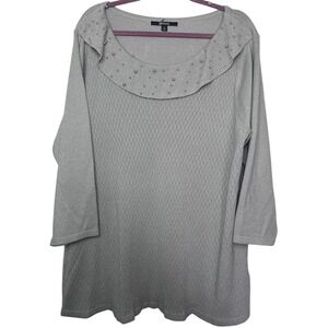 Briggs Women's Gray Sweater With Embellished Collar 3/4 Sleeve Length Size 2X